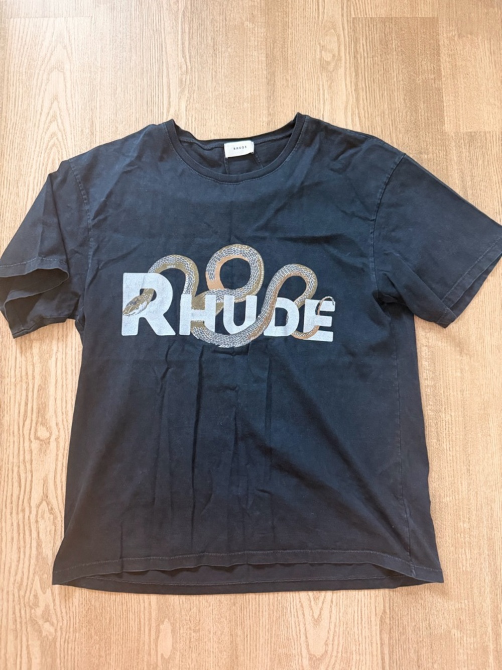 Rhude Black Tee with Metallic Snake Logo